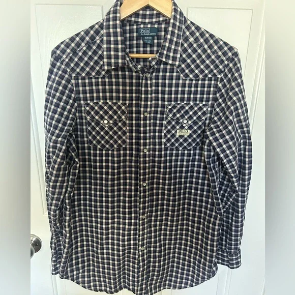 Polo by Ralph Lauren Men's Navy and White Plaid Shirt xl 18-20 - Picture 1 of 4